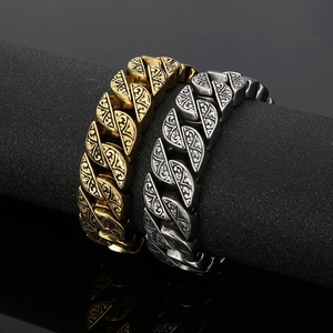 Men's titanium steel Cuban bracelets in gold and silver with vintage engraved patterns