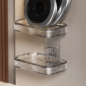Wall-mounted double layer grey soap dish with strong load bearing capacity for bathroom