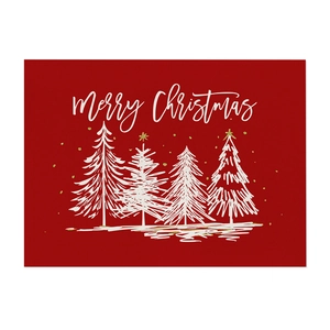 Christmas cotton linen placemat with hand-drawn white tree and Merry Christmas text