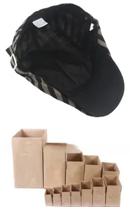 Close-up of 100% cotton stripe beret inner label and protective shipping packaging