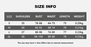 Tabella taglie dettagliata per body con scollo a V con misure da S a XL in centimetri