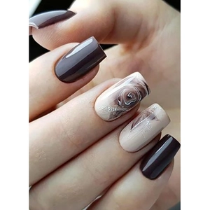 Glossy Dark Cherry Red And Creamy White Flower Pattern Press On Nails Square Round Shape False Nails Wearable Manicure