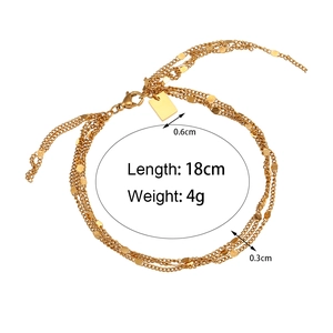 Minimalist multi-layer 18K gold plated sequin tassel bracelet with 18cm chain length