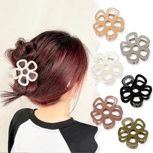 Elegant floral hollow hair claw clips for women in six colors including cream and pink