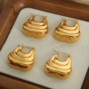 Chic layered gold-plated stainless steel hoop earrings in a unique bag-shaped design