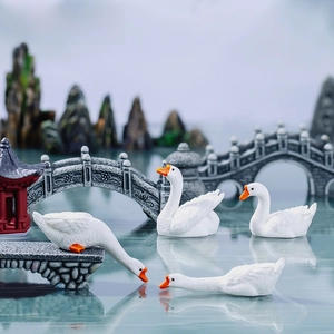 Miniatura figuras cisne blanco puente resina bonsái micro paisaje jardín decoración