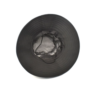 Outdoor men's black sun hat with breathable mesh lining and adjustable chin strap