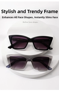Close-up of oversized square sunglasses with purple gradient lenses and metal hinges