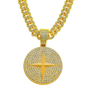 Collier Pendentif Étoile Croisée Givrée Hip Hop Alliage Strass Chaîne À Maillons Cubains Bijoux De Mode Homme