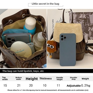 Detailed size chart and internal storage capacity of the vintage patchwork shoulder bag