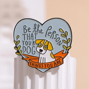 Cute Cartoon Dog Heart Shaped Enamel Pin Motivational Lettering Alloy Brooch Badge For Clothing Bags Unisex Jewelry Gift