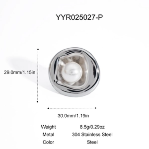Detail of minimalist earring featuring an irregular steel frame with round pearl center