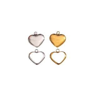 Golden and silver stainless steel heart pendants in solid and hollow DIY styles