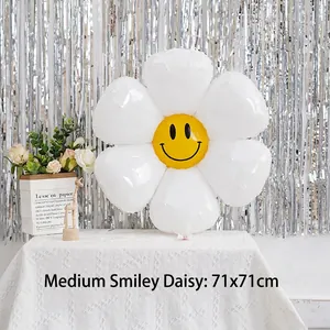 Ballon fleur marguerite 71cm avec smiley en aluminium pour décoration d'anniversaire