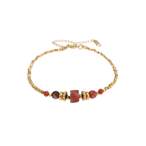 Handmade beaded natural stone bracelet with red gems and gold-plated steel beads