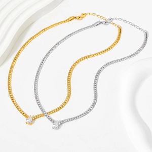 Minimalist stainless steel snake chain necklace with water drop zircon in gold and silver