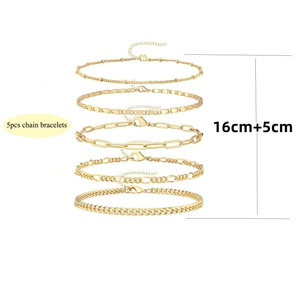 Ensemble de 5 bracelets chaînes dorées avec plusieurs styles et fermeture ajustable
