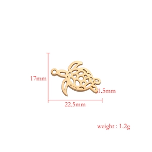 Golden hollow sea turtle pendant in stainless steel for DIY jewelry with size measurements