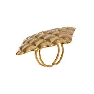 French style 18k gold plated stainless steel open ring with wide quilted diamond pattern