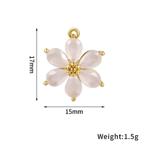 Detailed view of pink six-petal flower pendant with 17mm and 15mm dimensions