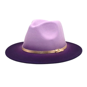 Gradient purple two-tone fedora wool hat with golden buckle belt for men and women