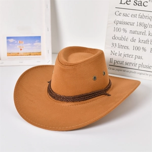 Cappello classico da cowboy western color tabacco con corda intrecciata e occhielli