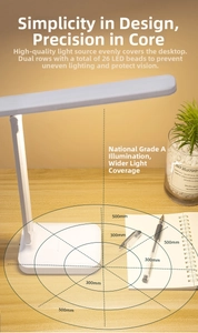Detail of LED desk lamp with 26 dual-row beads and 500mm lighting coverage radius