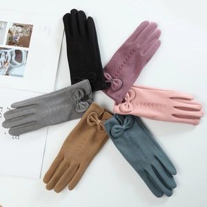 Winter thermal gloves for women in multiple colors with bow accents and embroidery