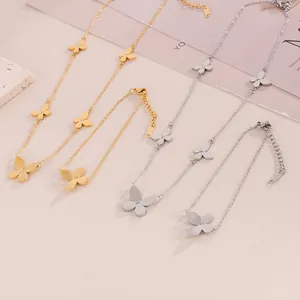 Butterfly Necklace And Bracelet Stainless Steel Rhinestone Inlaid Minimalist Fashion For Women Elegant Jewelry Gift