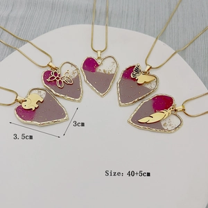 Square snake chain necklace with colorful resin heart charms and gold foil accents