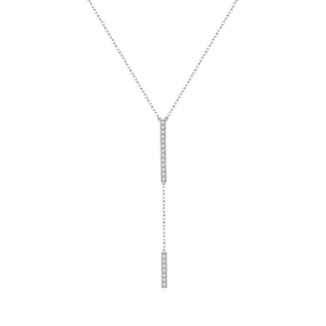 Elegant silver S925 Y-shaped necklace with shimmering pavé diamond bar pendants