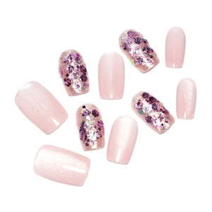 Pink cat eye and rose gold glitter gradient press-on nails set with 10 glossy pieces