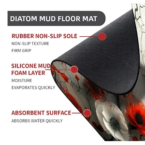 Detail of diatom mud floor mat showing triple-layer construction and non-slip rubber base