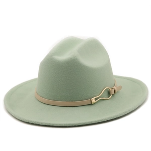 Wide Brim Fedora Hat Retro Felt Jazz Panama Cap With Leather Band Metal Buckle For Men Women Elegant Vintage