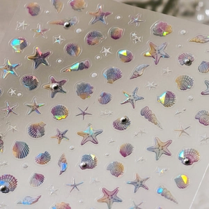 Ocean Theme 3D Relief Nail Stickers Holographic Shell Starfish Design DIY Manicure Art Decals Decorative Accessories