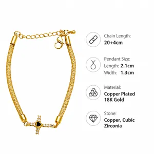 Size chart showing 20+4cm 18K gold plated chain and 2.1cm cross pendant dimensions