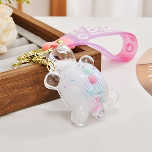 Creative turtle keychain with liquid oil glitter and purple bubble wrist strap