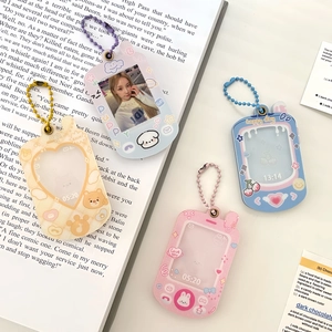 Cute Cartoon Acrylic ID Card Holder Keychain Retro Phone Game Console Shape Photo Frame With Bead Chain