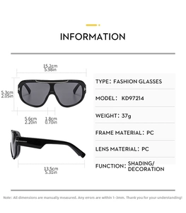 Detailed size chart for oversize sports sunglasses showing frame width and lens height