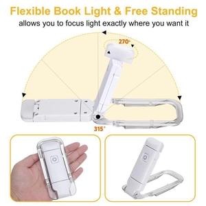 Flexible white LED book light with adjustable neck for multiple angle reading illumination