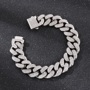 Hip hop silver stainless steel Cuban link bracelet with iced out crystals for men and women