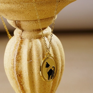 Vintage Stainless Steel Egyptian Cat Bastet Pendant Necklace Retro Black Enamel Animal Charm Jewelry For Women Men Gift