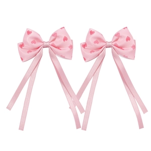 Sweet pink bow hair clips with red heart patterns for girls and princess hair accessories