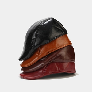 Classic PU leather beret caps in black brown and burgundy colors for autumn and winter
