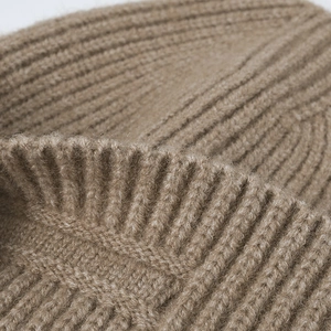 Brown rib-knit jacquard beanie made of thick warm wool blend for outdoor winter wear