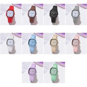 Variety of square dial watches in ten different colors with minimalist silicone straps