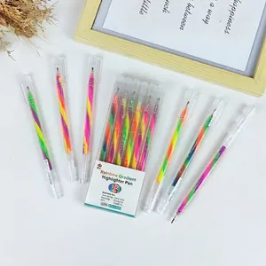 Set of 6 rainbow gradient highlighters with 1.2mm tips and spiral multicolor ink