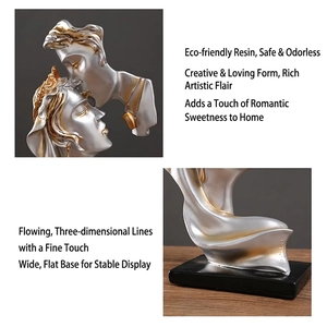 Artistic silver couple kissing resin sculpture with gold crown accents for home decor