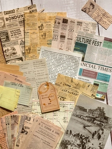 Macro view of vintage junk journal scrapbooking paper with retro newspaper textures