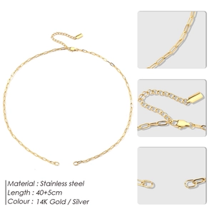 Minimalist stainless steel paperclip link chain necklace with adjustable 40+5cm length